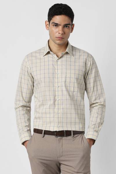VAN HEUSEN Men Checkered Formal Yellow Shirt