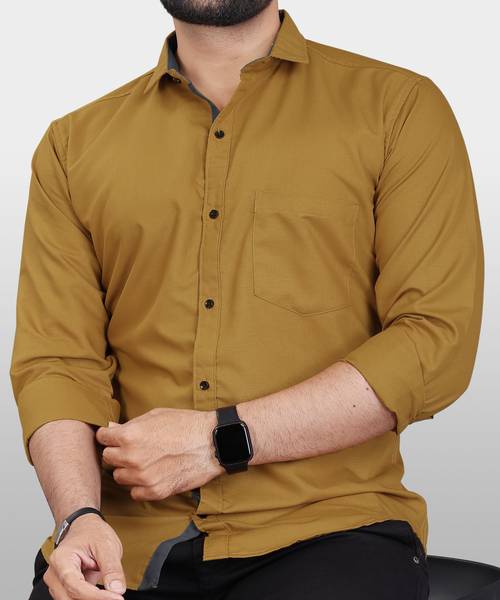 Selinta Men Solid Casual Yellow Shirt