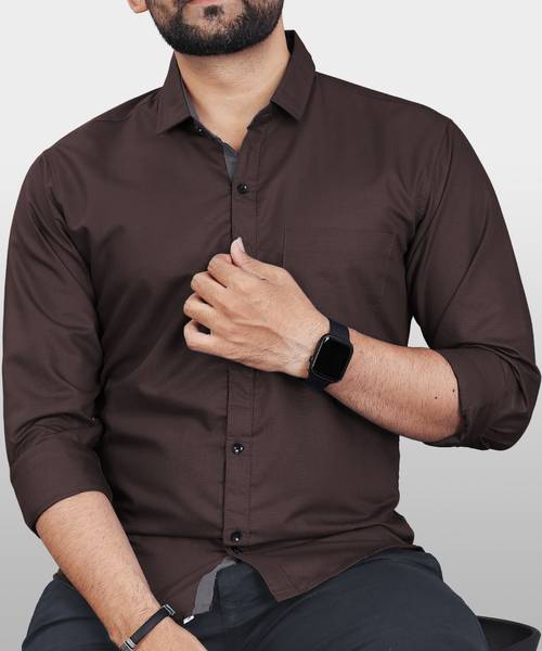 VeBNoR Men Solid Casual Brown Shirt