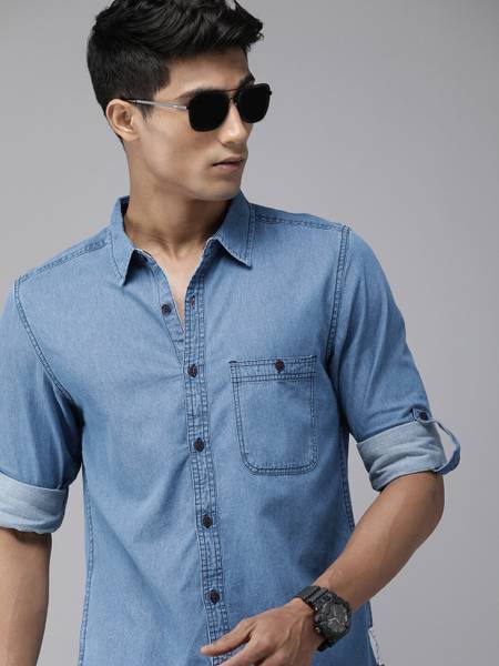 Roadster Men Solid Casual Blue Shirt