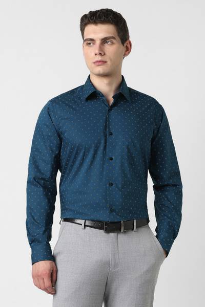 VAN HEUSEN Men Printed Casual Blue Shirt