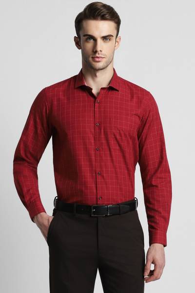 PETER ENGLAND Men Checkered Formal Red Shirt