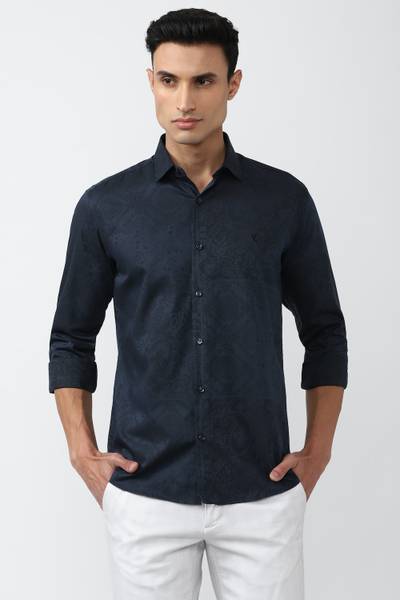 VAN HEUSEN Men Printed Casual Dark Blue Shirt
