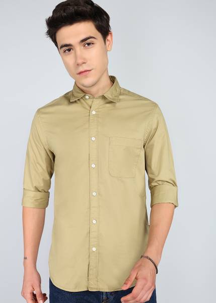 FLYING MACHINE Men Solid Casual Khaki Shirt
