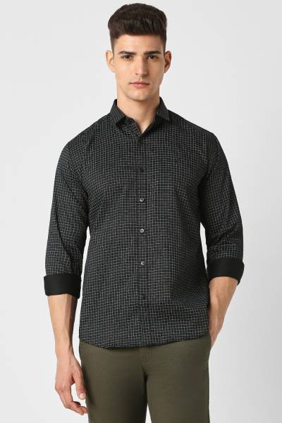 VAN HEUSEN Men Checkered Casual Black Shirt