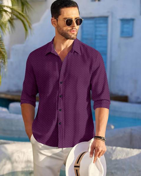 METRONAUT Men Solid Casual Purple Shirt