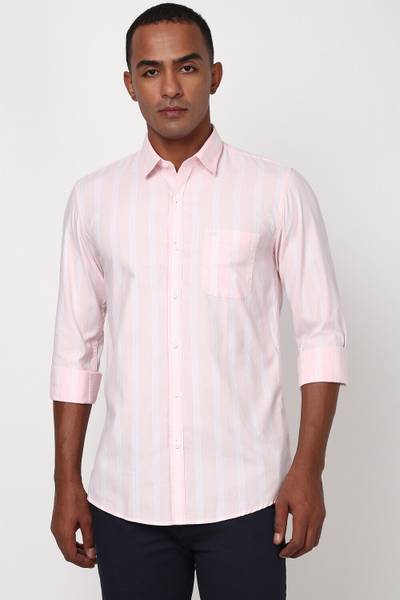 PETER ENGLAND Men Striped Casual Pink Shirt