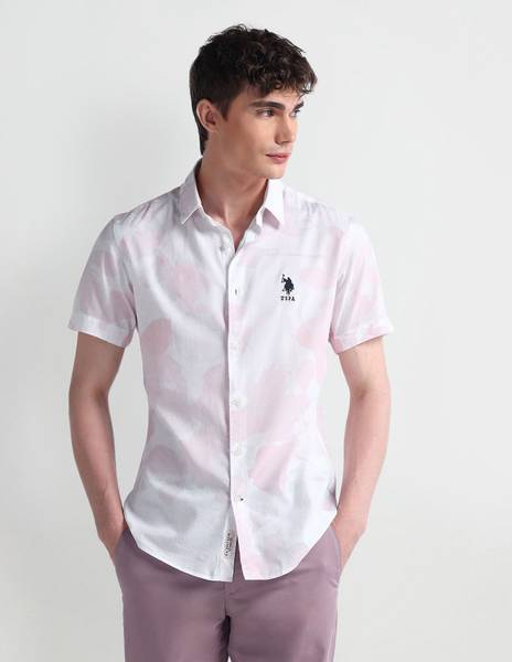 U.S. POLO ASSN. Men Printed Casual Orange Shirt