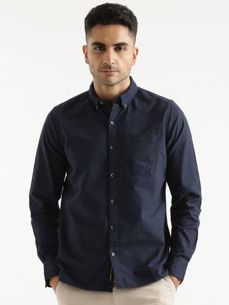 WROGN Men Solid Casual Dark Blue Shirt