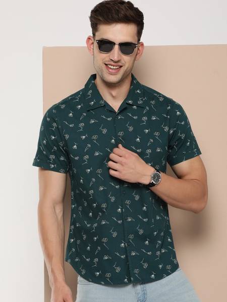 HERE&NOW Men Printed Casual Green Shirt