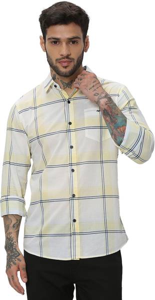 MUFTI Men Checkered Casual Yellow, White, Black Shirt