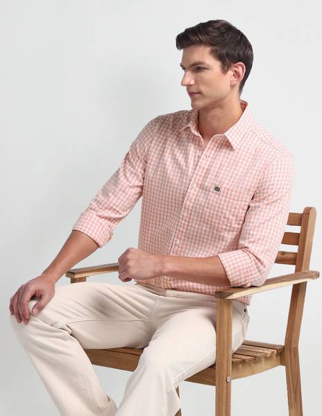 Arrow Sport Men Checkered Casual Orange Shirt