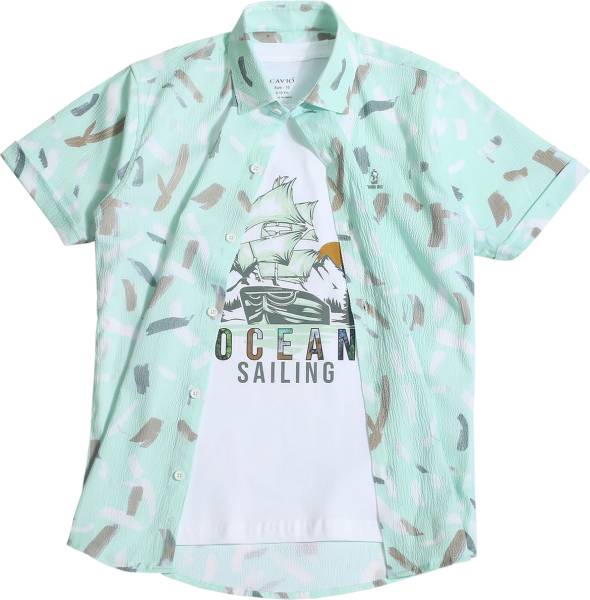 CAVIO Boys Printed Casual Green Shirt