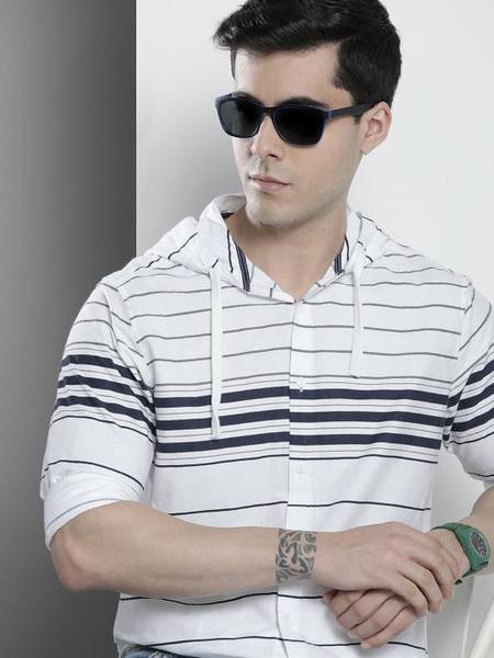 The Indian Garage Co. Men Striped Casual White Shirt