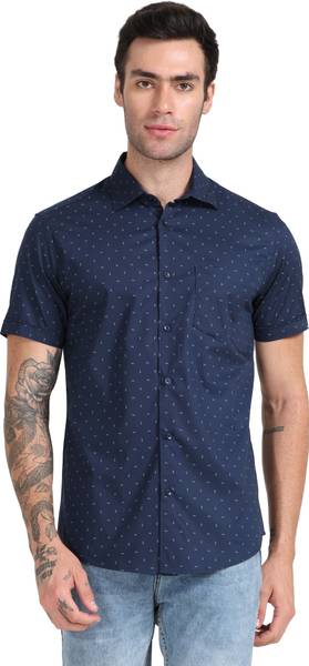 DARREN MILLER Men Printed Casual Dark Blue, White Shirt