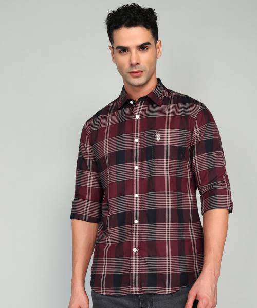 U.S. Polo Assn. Denim Co. Men Checkered Casual Maroon Shirt