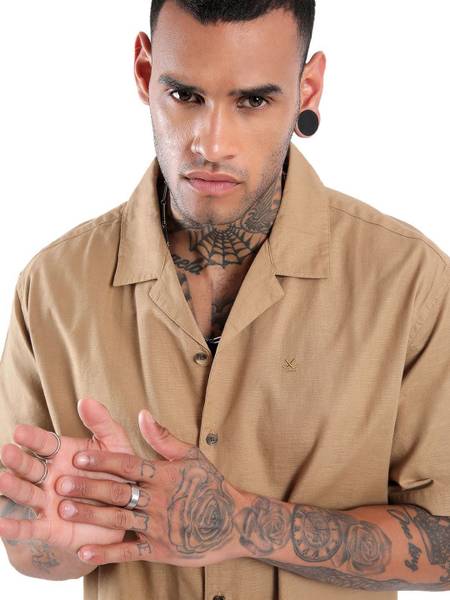 WROGN Men Solid Casual Khaki Shirt