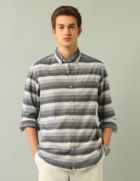 Arrow Sport Men Striped Casual Grey Shirt