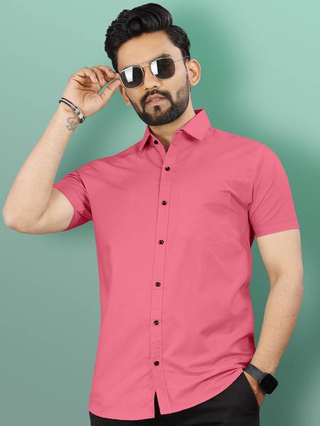 VeBNoR Men Solid Casual Pink Shirt