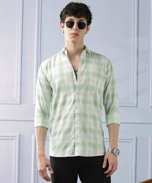 WOXEN Men Checkered Casual Light Green Shirt