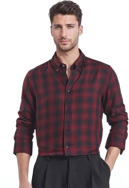 RARE RABBIT Men Checkered Casual Maroon Shirt