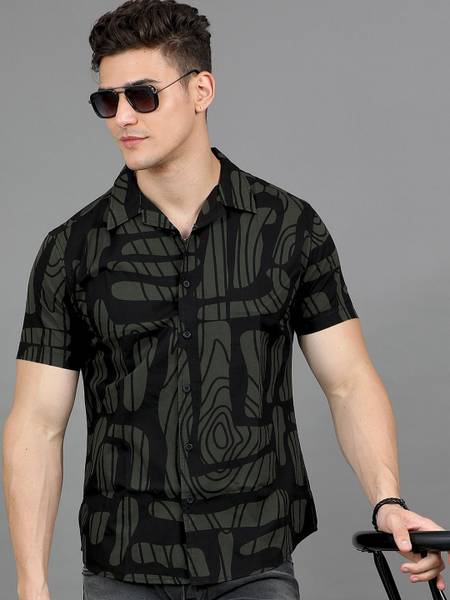 HERE&NOW Men Printed Casual Green Shirt