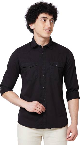 Spykar Men Solid Casual Black Shirt