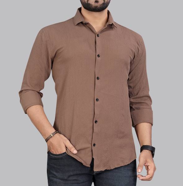 IKON FASHION Men Solid Casual Brown Shirt