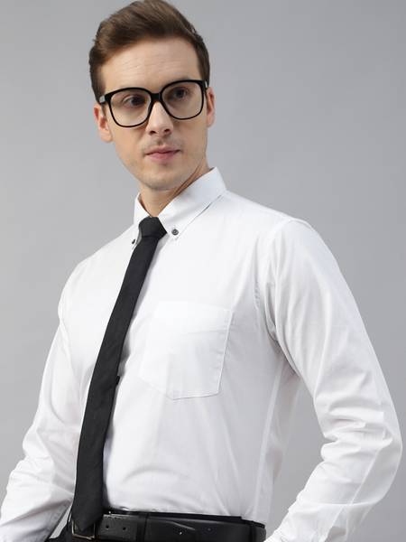 Hancock Men Solid Formal White Shirt