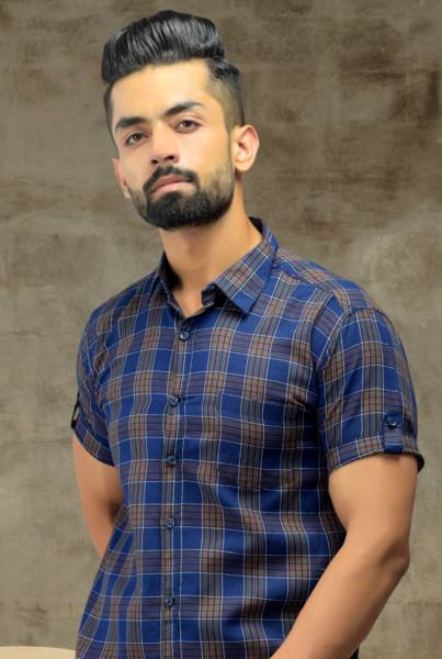 BASE 41 Men Checkered Casual Blue Shirt