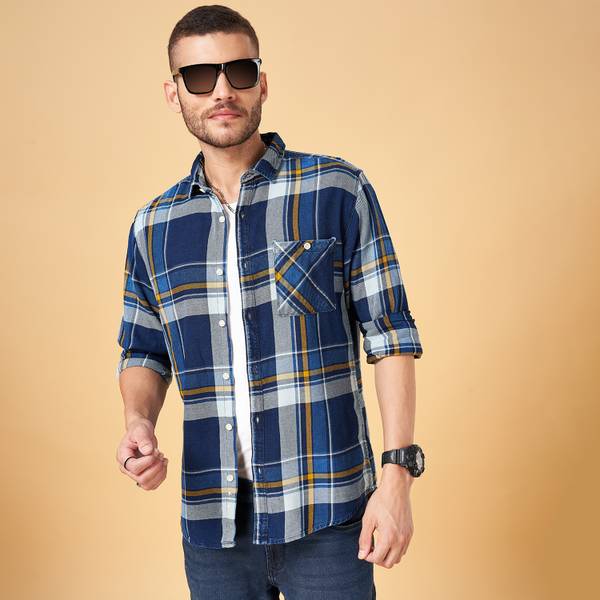 SF Jeans by Pantaloons Men Checkered Casual Black Shirt Price
