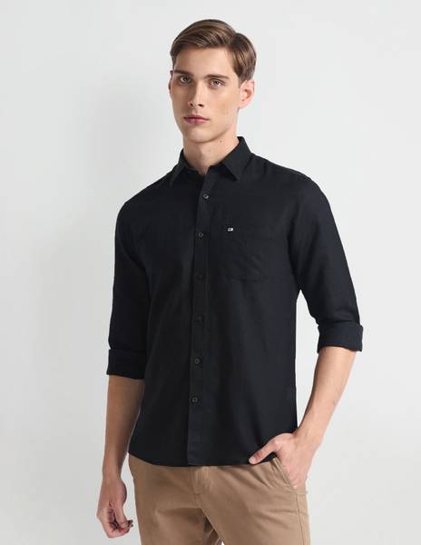 Arrow Sport Men Solid Casual Black Shirt