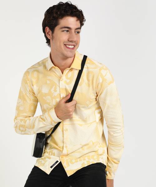 KILLER Men Printed Casual Yellow Shirt