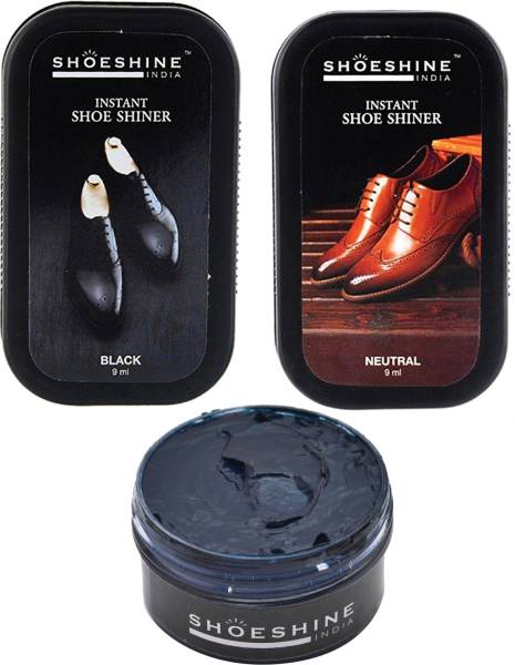 SHOESHINE Navy Blue shoe cream With Black & Neutral shiner for all Smooth Leather Leather, Synthetic Leather Shoe Cream