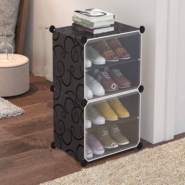 SNKR ESSENTIALS 4-Shelf-2-Door Plastic Cupboard Shoe Rack Plastic, Metal Collapsible Shoe Stand