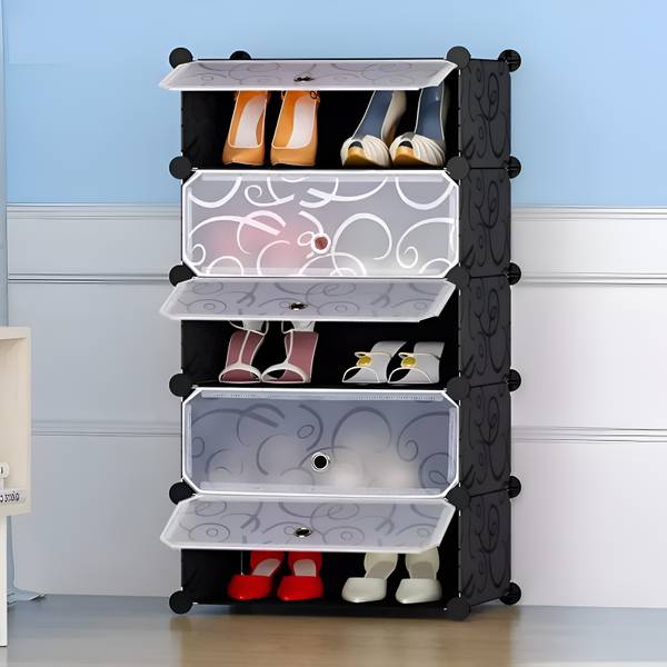 NP-HVRD 5 Door 5 Shelf Portable Clothes & Shoes Rack (Almari) ShelfStorage Cabinet Stand Plastic, Metal Collapsible Shoe Stand