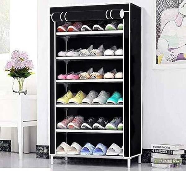Chalia 6 Layer Shoe Rack Stand for Storage Organizer with Dust Proof Cover(BLACK) Plastic Shoe Rack
