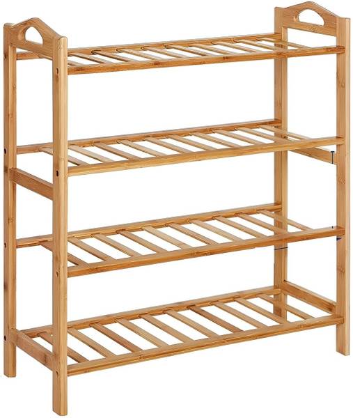 KriShyam  4-Tier Free Standing Shoe Racks,Stackable Durable Shoe Shelf Shoe Organizer Bamboo Shoe Rack