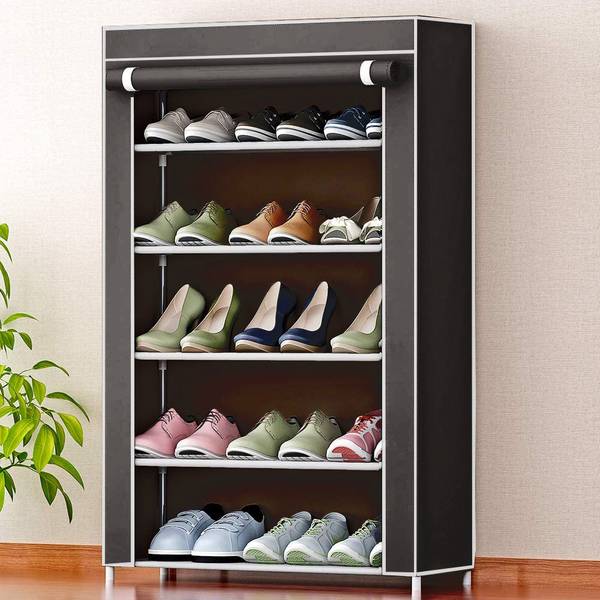 FLIPZON Iron and Fabric Multi-Purpose Shoe Rack, 5 Shelf Metal Shoe Stand