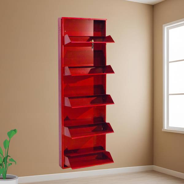 Delite Kom 20 Inch Wide, 5 Shelf | Store 12 Shoe/20 Slipper | Lockable, Wall Mount Metal, Metal, Metal Shoe Rack