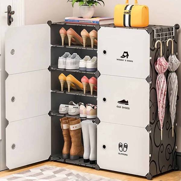 BAZKU 12-Shelf-6-Door Plastic Cubort Shoe Rack Plastic Collapsible Shoe Stand