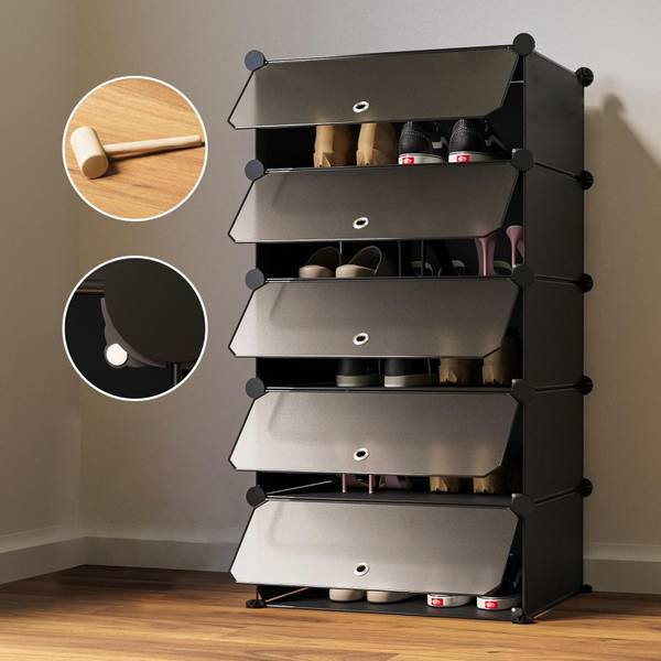 SNKR ESSENTIALS 5-Shelf 5-Door Plastic Cupboard Shoe Rack Plastic, Metal Collapsible Shoe Stand