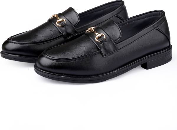 BXXY Men's Faux Leather Material Black Buckle Loafer And Mocassion Shoes Loafers For Men