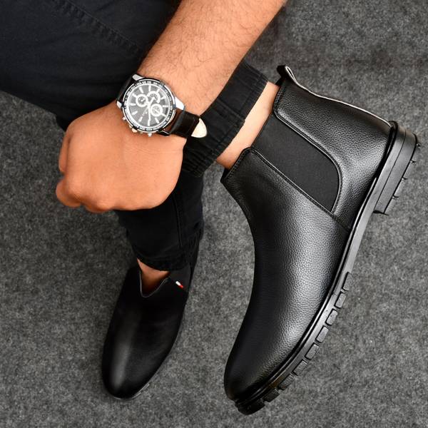 Zixer Casual Synthetic Leather Ankle Formal Shoes For Men High Top Formal Chelsea Boots For Men