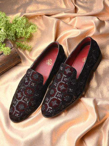 House of Pataudi Men Cherry Premium Textured Slip On Loafers Shoes Slip On For Men