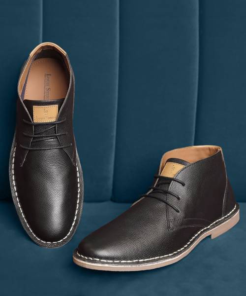 LOUIS STITCH Black Italian Milled Leather Stitch Down Chukka Desert Boots for Men (SDCKPDJB) Boots For Men