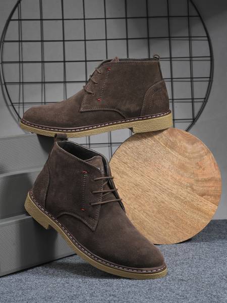 Layasa Pure Leather Premium Trendy Comfort Men Mid-Top Solid Suede Desert Casual Shoes Boots For Men