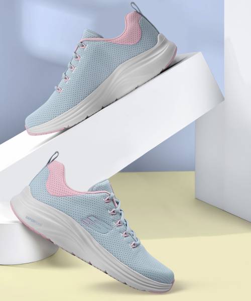Skechers Skechers Womens VAPOR FOAM-CHEERFUL TIMES Light Blue Pink Casual Lace Up Shoe Sneakers For Women