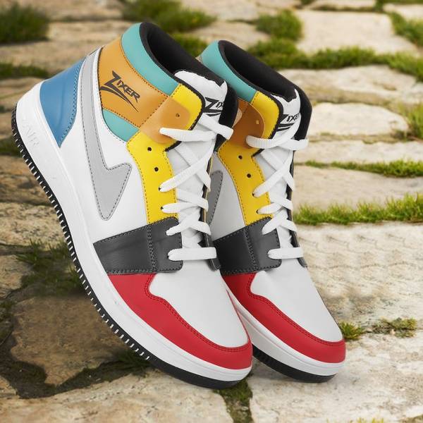 Zixer High Ankle Sneakers Shoes For Boys Color Blocked Casual High Top Shoes For Men High Tops For Men