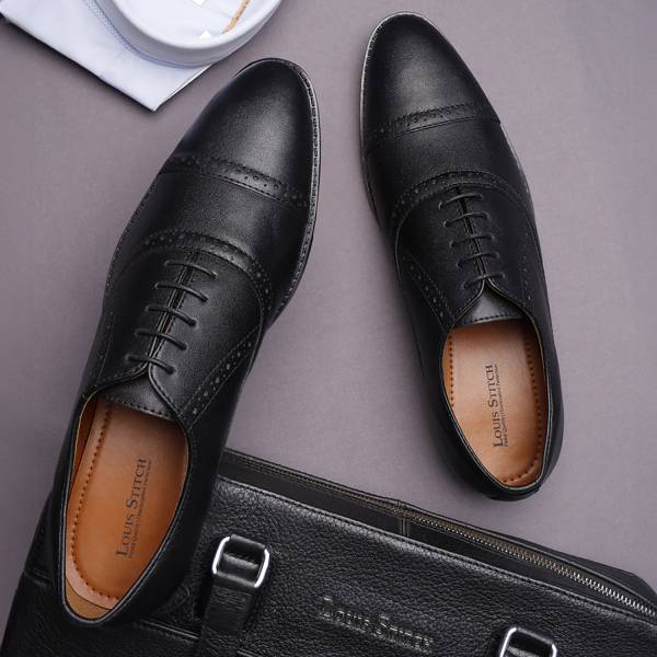 LOUIS STITCH Black Lace Up Formal Oxford Shoe for Men (RG_OX) UK 11 Lace Up For Men